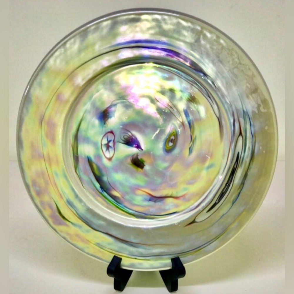 YALOS CASA MURANO Signed Acid Etched Millefiori Swirl Art Glass Charger Plate
